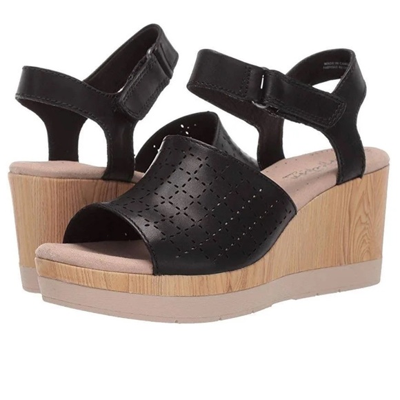 Clarks Cammy Glory Wedge Sandal Open Peep Toe Platform Black 9 M - Picture 1 of 11